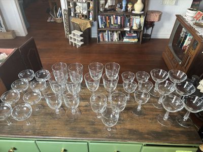 Vintage Etched Glassware Collection - Assorted Stemware & Glasses
