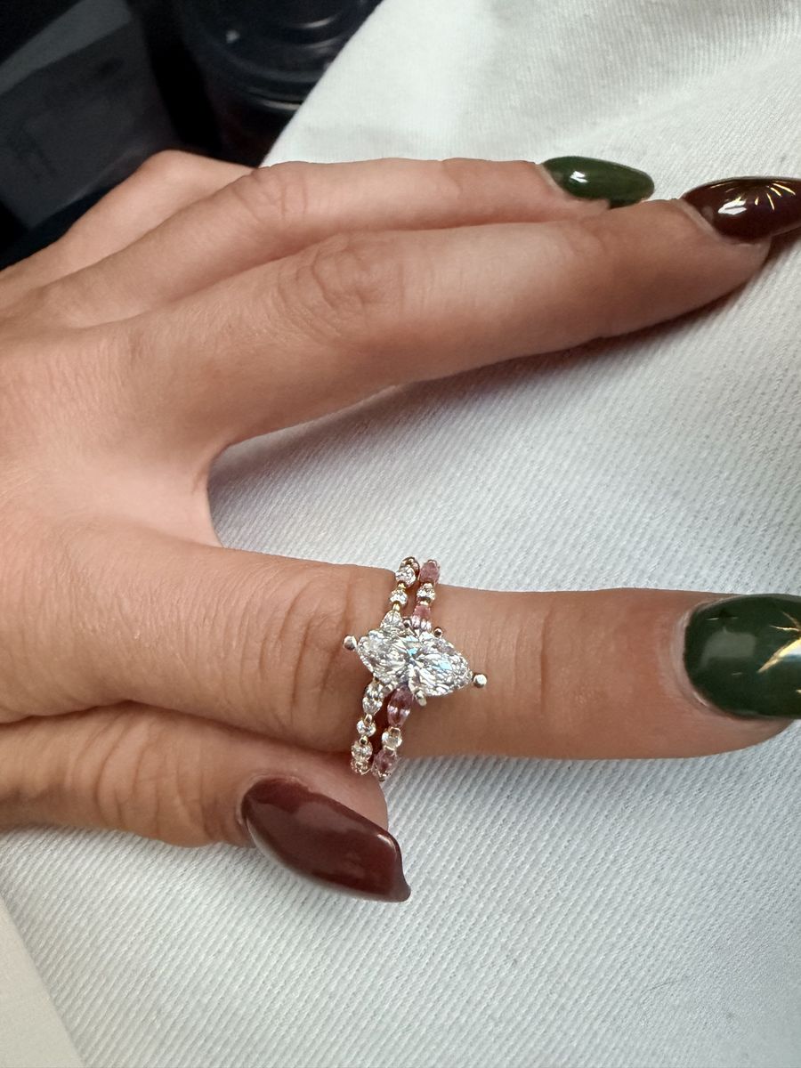 Marquise Cut Diamond Engagement Ring Set with Pink Accent Stones
