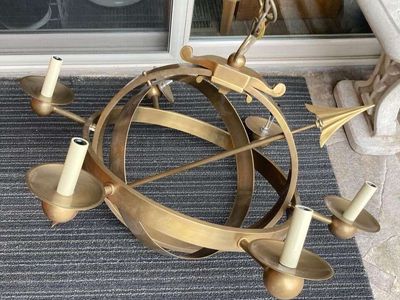 Armillary Sphere Steel Brass Chandelier by Eric Cohler