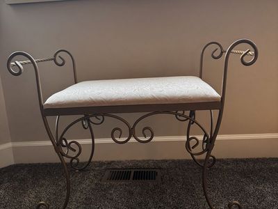 Ornate Gold Metal Bench with Padded Seat - Entryway, Vanity, Bedroom Accent