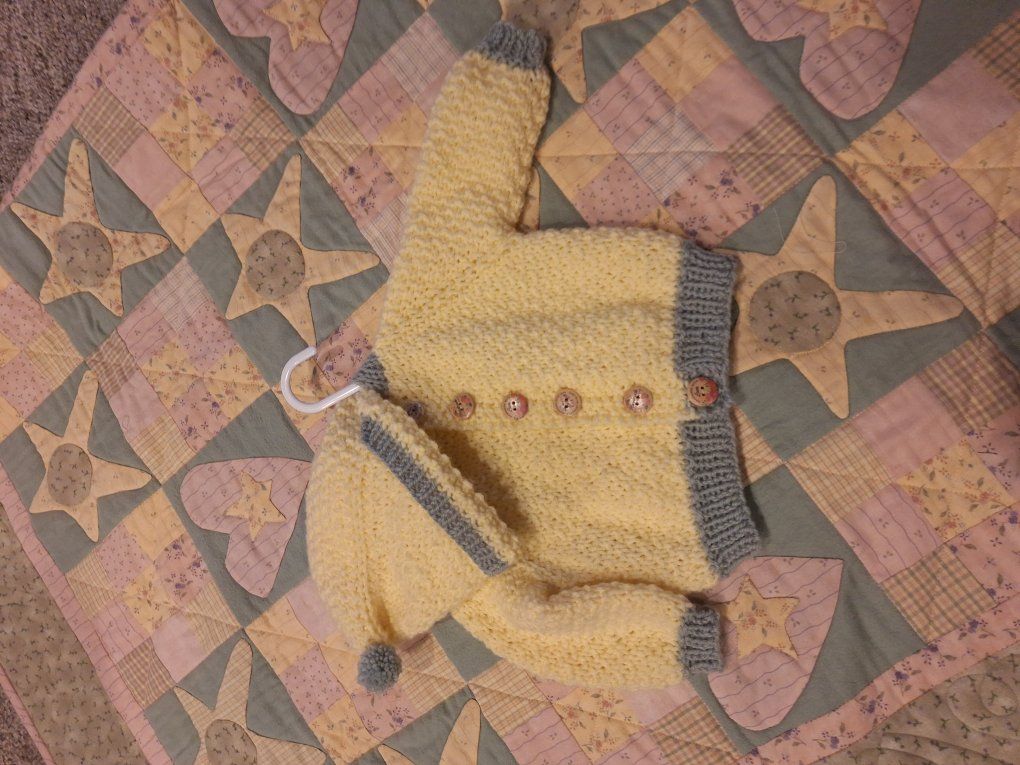 Baby sweater hoodies..hand knit, one of a kind..