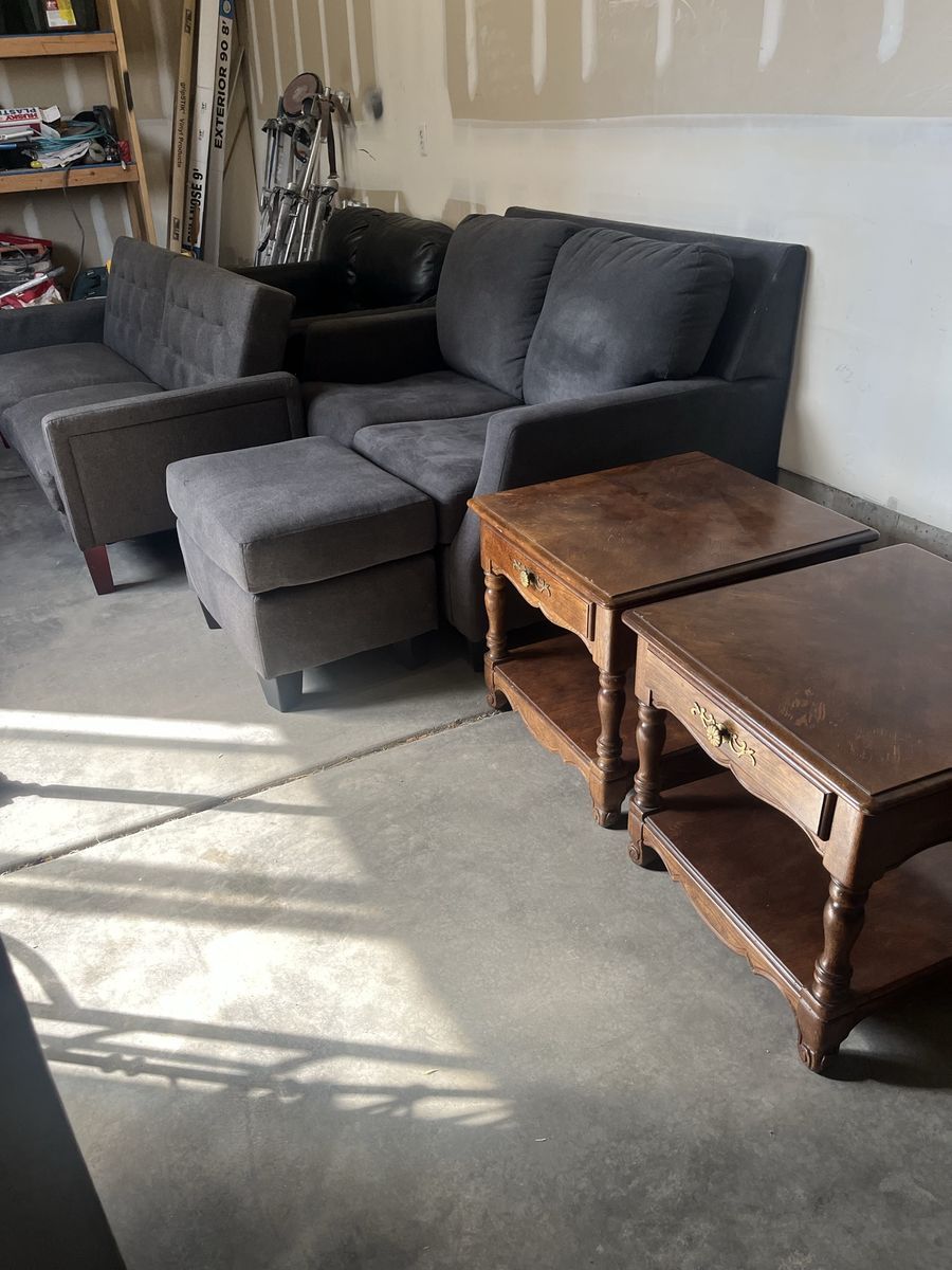 Black Leather Love Seat/Sofa with Wood Trim - UsedGood Condition, Stylish Living Room Furniture