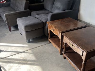 Black Leather Love Seat/Sofa with Wood Trim - UsedGood Condition, Stylish Living Room Furniture