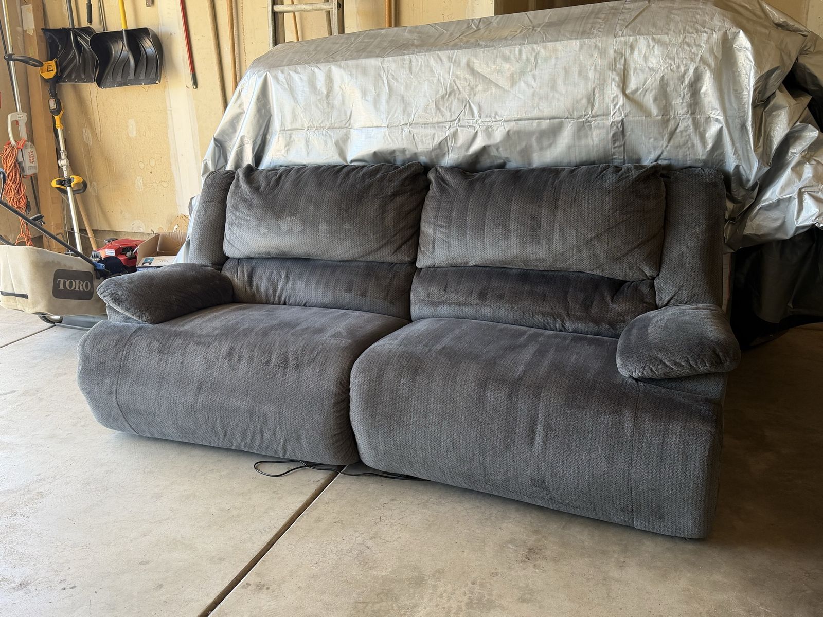 Gray Dual Reclining Loveseat - Comfortable Fabric Couch with Recliner Feature