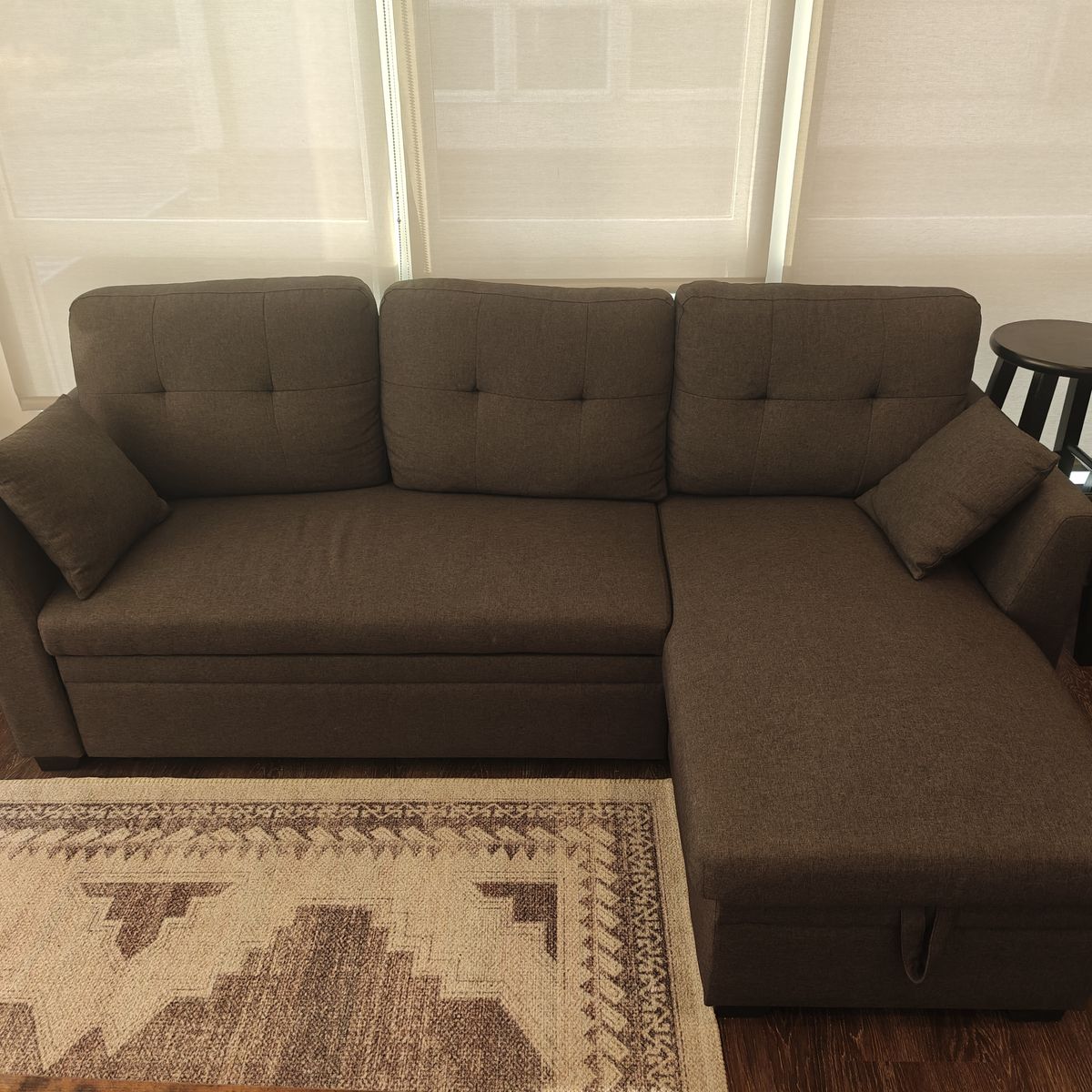 Convertible Sectional Sofa Couch with Pull-Out Sleeper & Storage, Brown Fabric