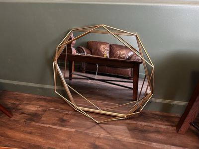 Gold Geometric Round Mirror – 31″ Modern Glam / Boho Wall Decor