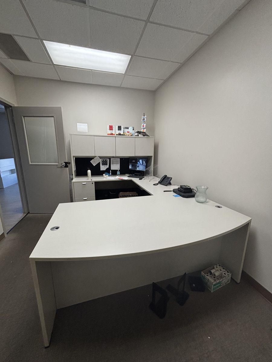 U-Shaped Executive Desk with Hutch & File Pedestal - White Laminate