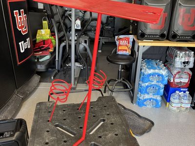 Portable table and drink holders. Stick in the ground