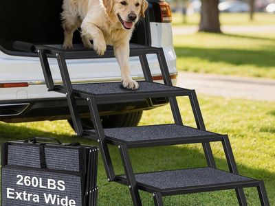 NEW Dog Stairs for Large Dogs - Extra-Wide 20-Inch Step 43-Inch 5-Step Extra Dog Steps Tall Designed for Oversized SUVs