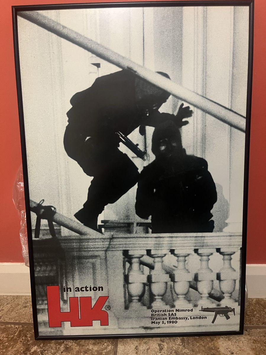 HK in Action promotional poster featuring the British SAS during Operation Nimrod