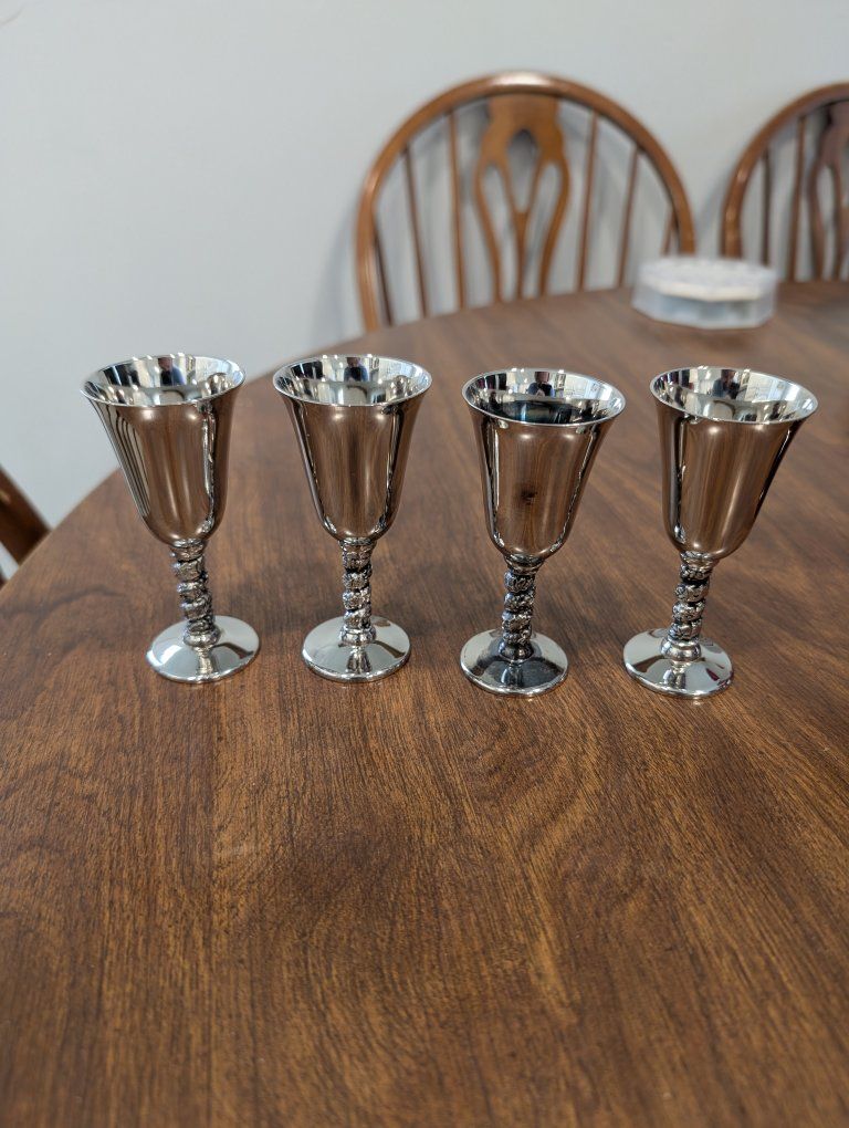 Roma SL Madrid Spain Silver Plated Cordial Goblets Set of 4 Grapevine Stem 3.5"