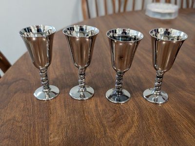 Roma SL Madrid Spain Silver Plated Cordial Goblets Set of 4 Grapevine Stem 3.5"