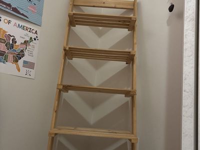 Wooden Ladder Shelf 5-Tier Display Storage Bookcase, Light Wood Finish