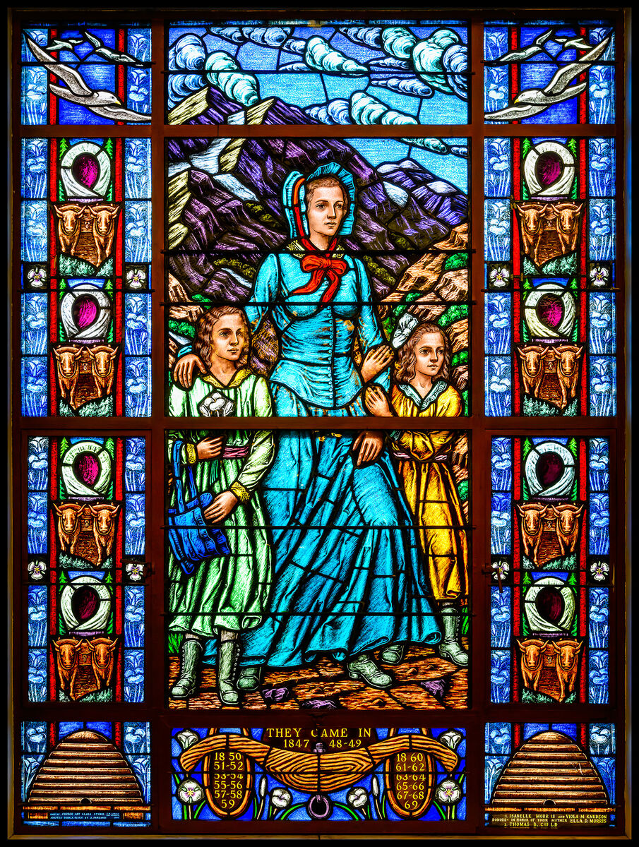 Pioneer Mother and Children – Stained Glass (Pioneer Memorial Museum Reserve Copy, 24×32")