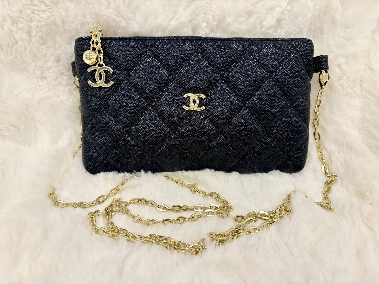 CC Black Quilted Crossbody Clutch with Gold Hardware