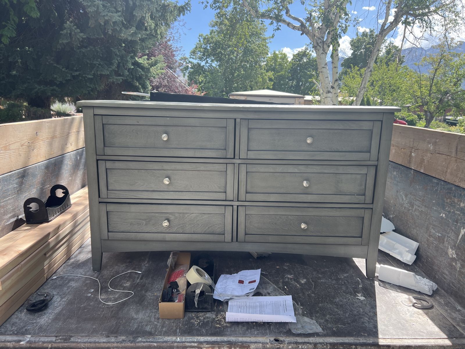 6-Drawer Wood Dresser with Silver Knobs - Gray Finish, Spacious Storage