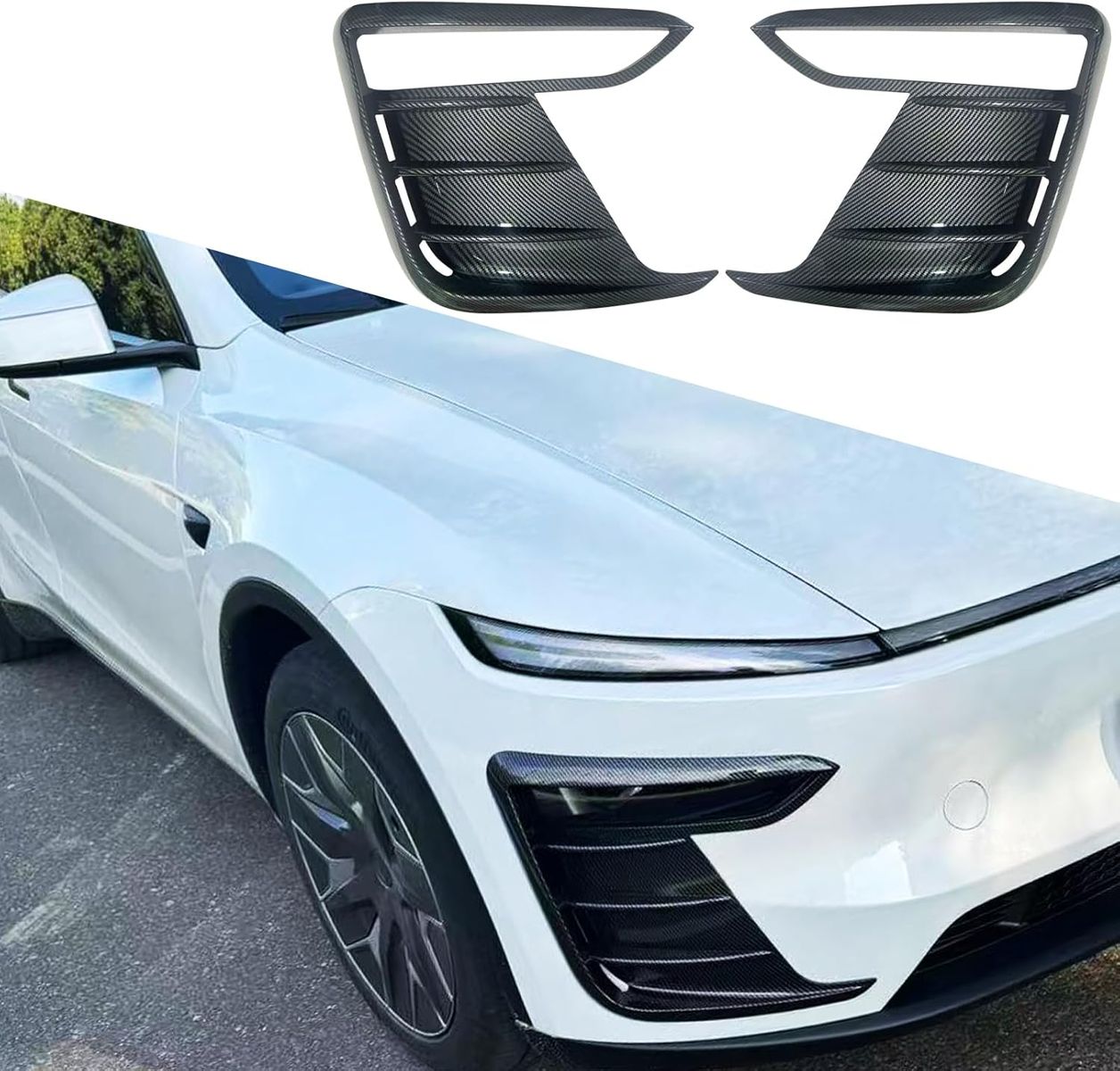2025-2026 Tesla Model Y Juniper Front Fog Light Cover Trim Eyebrow Frame - Carbon Fiber Pattern