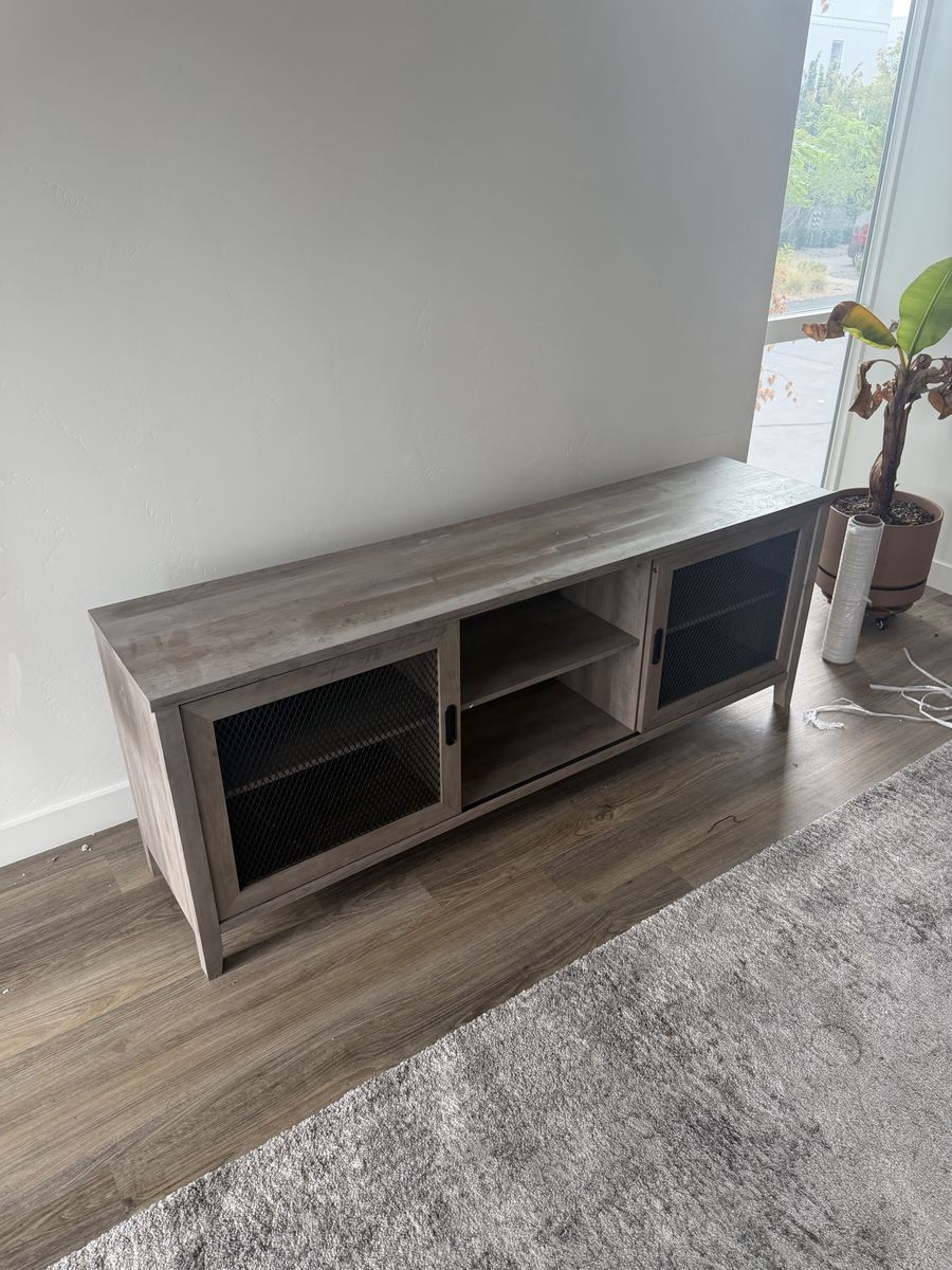 Industrial TV Stand Media Console with Mesh Doors