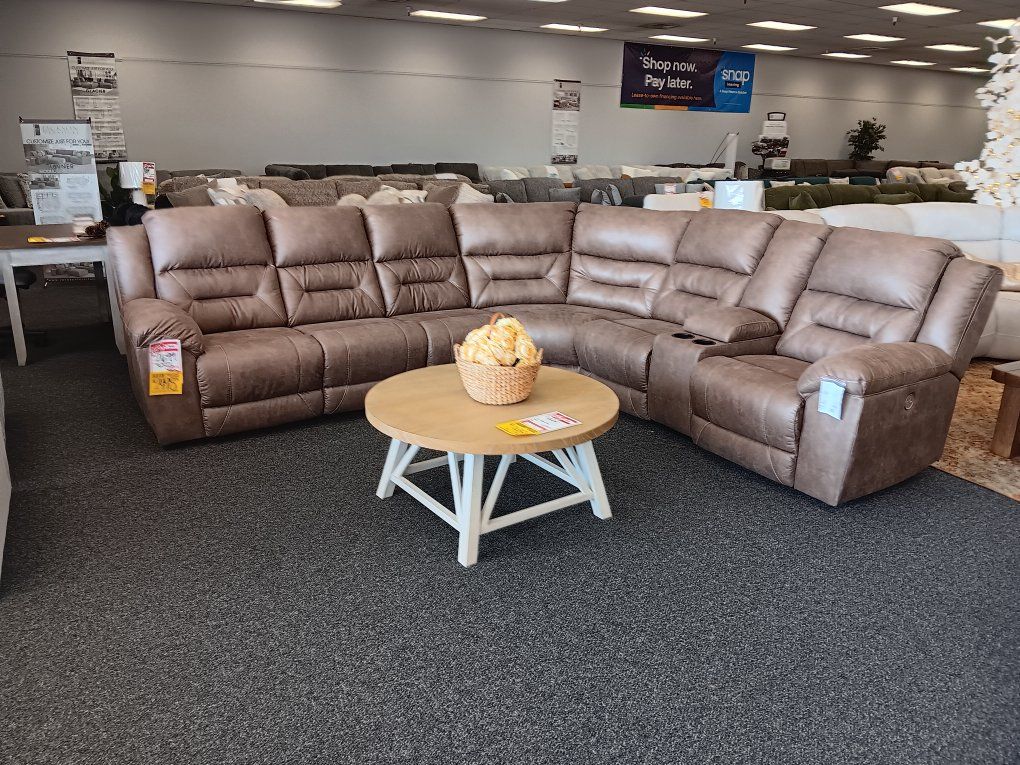 The Warehouse Brown Reclining Sectional Sofa with Cupholders