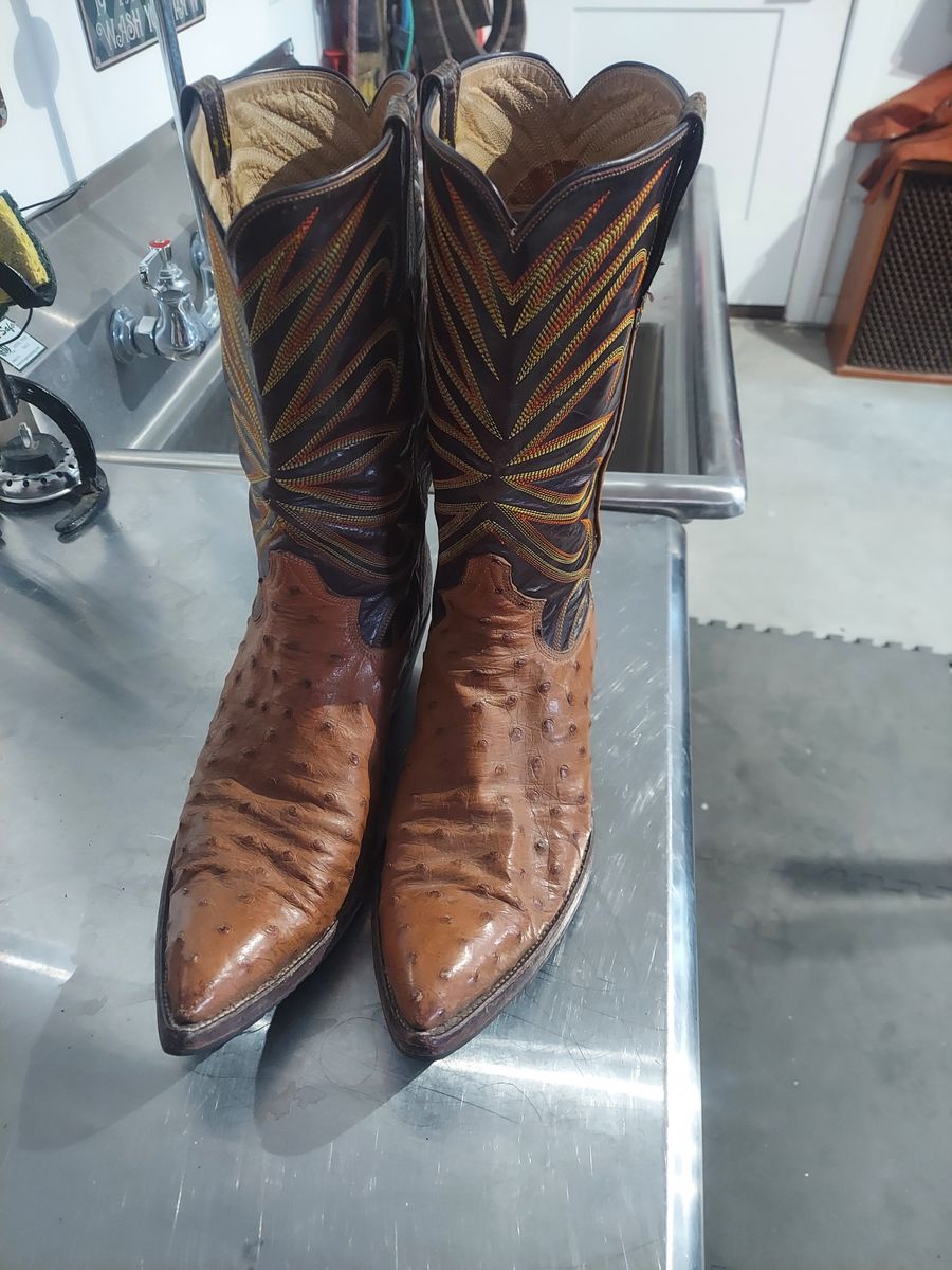 Ostrich skin leather cowboy boots