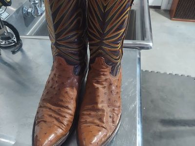Ostrich skin leather cowboy boots