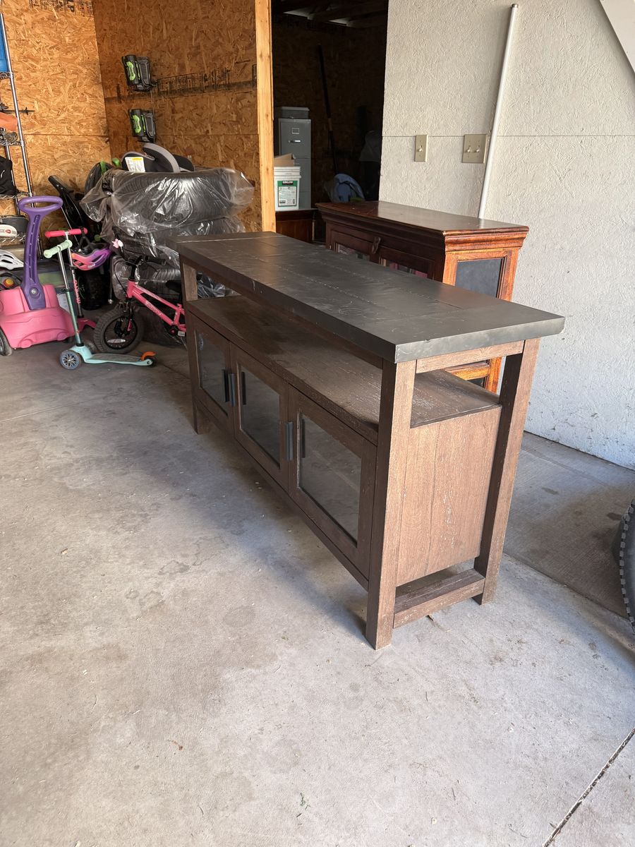 Crate & Barrel Solid Wood & Metal Console / Media Cabinet