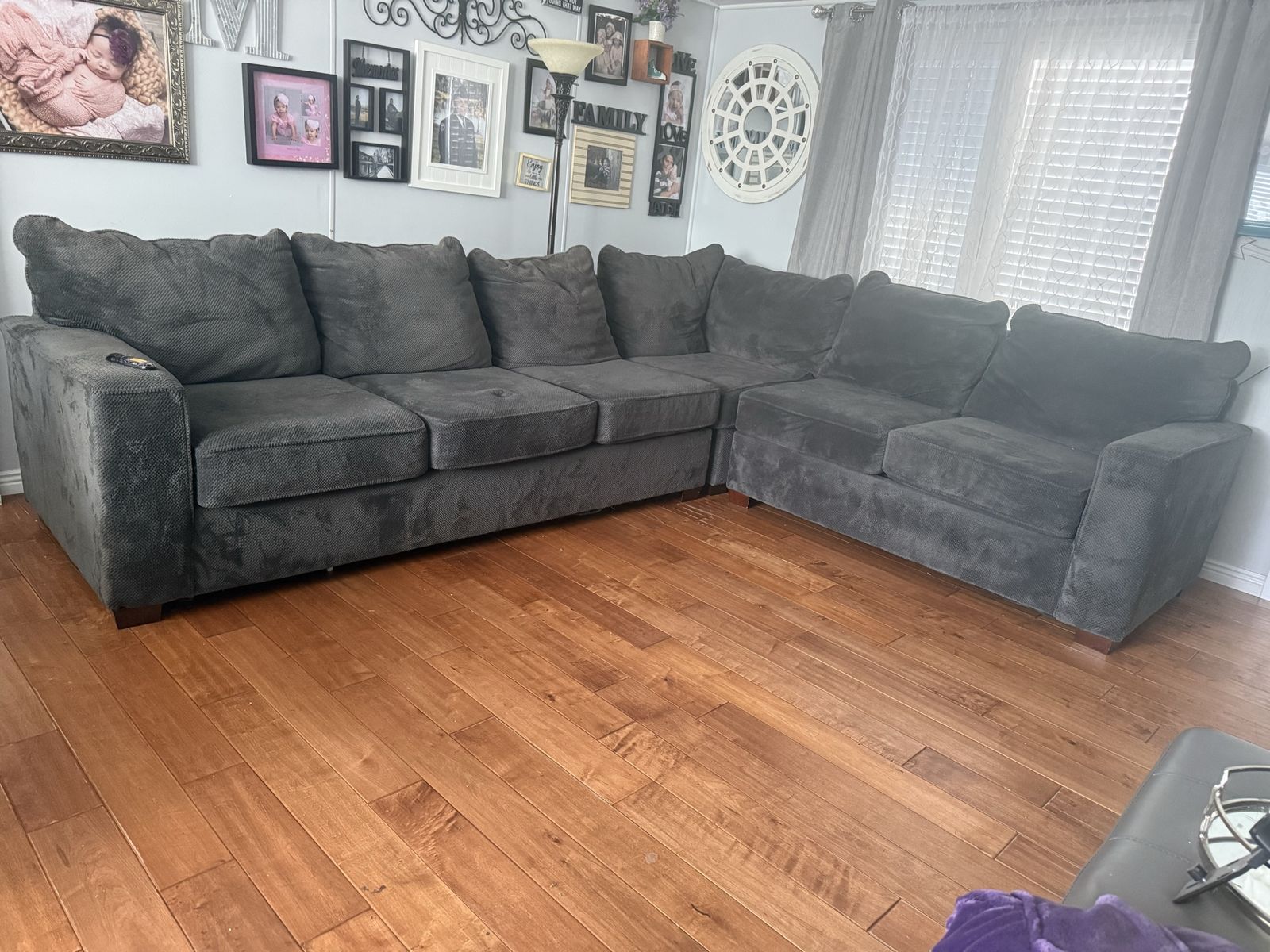 Dark Gray Fabric L-Shaped Sectional Sofa