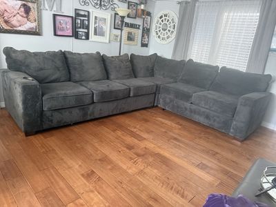 Dark Gray Fabric L-Shaped Sectional Sofa