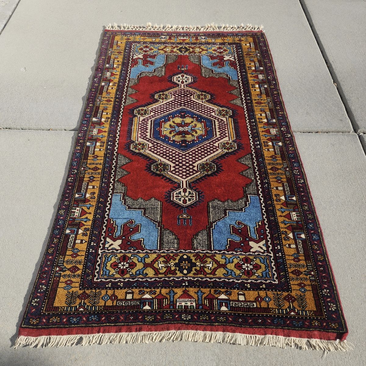 VINTAGE TASPINAR HANDWOVEN WOOL RUG MOSQUE MOTIF ANATOLIAN CARPET CLEAN PET FREE SMOKE FREE