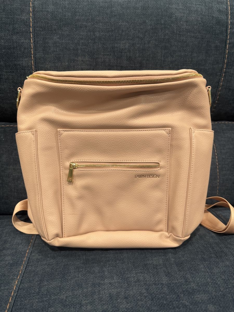 Fawn Design Pink Faux Leather Diaper Bag Backpack