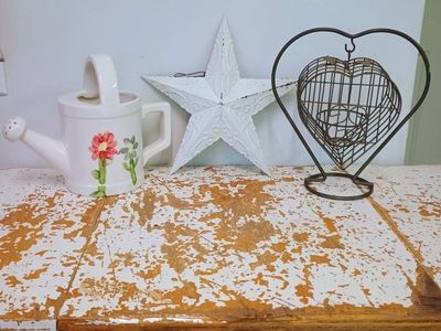 White Distressed Farmhouse Decor Star, Heart Cage, & Floral Watering Can Set