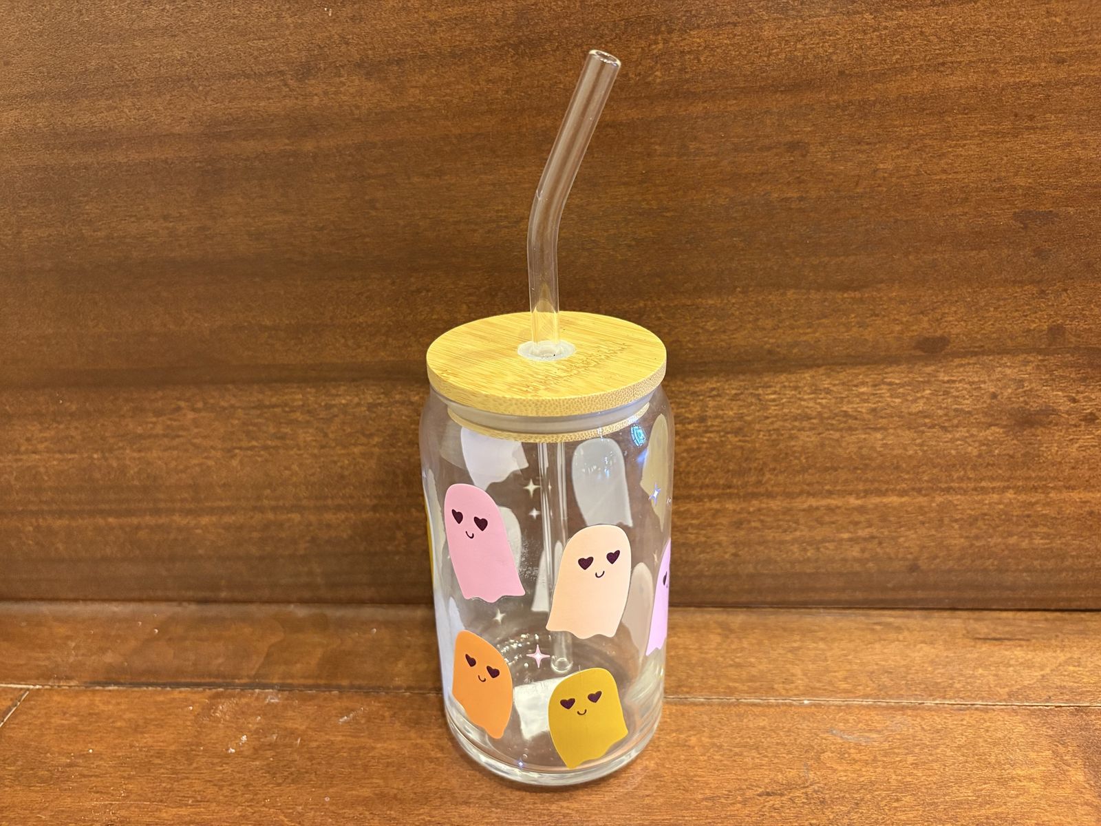 New Glass w/ Ghosts, Lid & Glass Straw