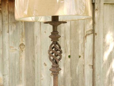Rustic Iron Table Lamp with Spiral Design & Linen Shade