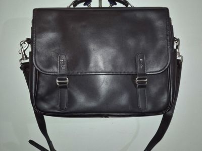 Franklin Covey Black Premium Full-Grain Leather Laptop Briefcase Messenger Bag