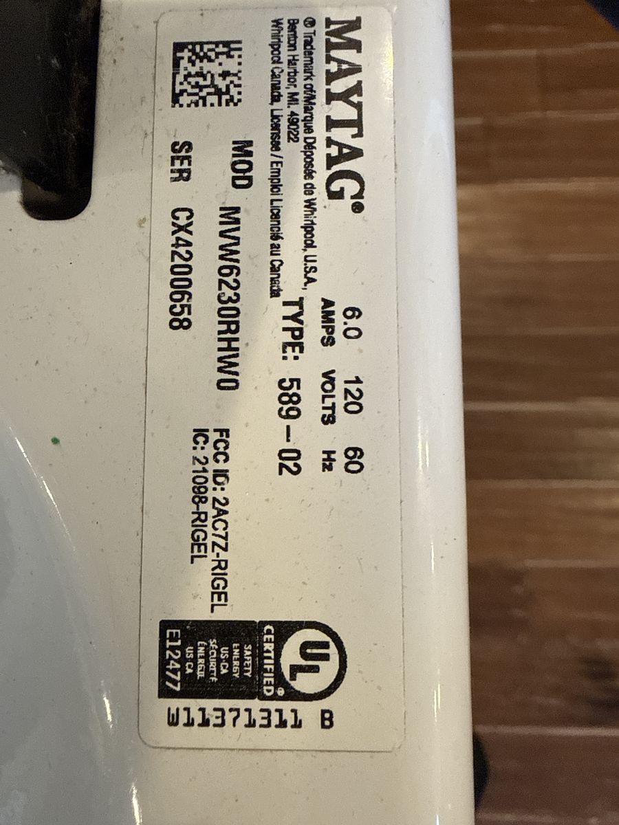 Maytag Washer MVW6230RHW0