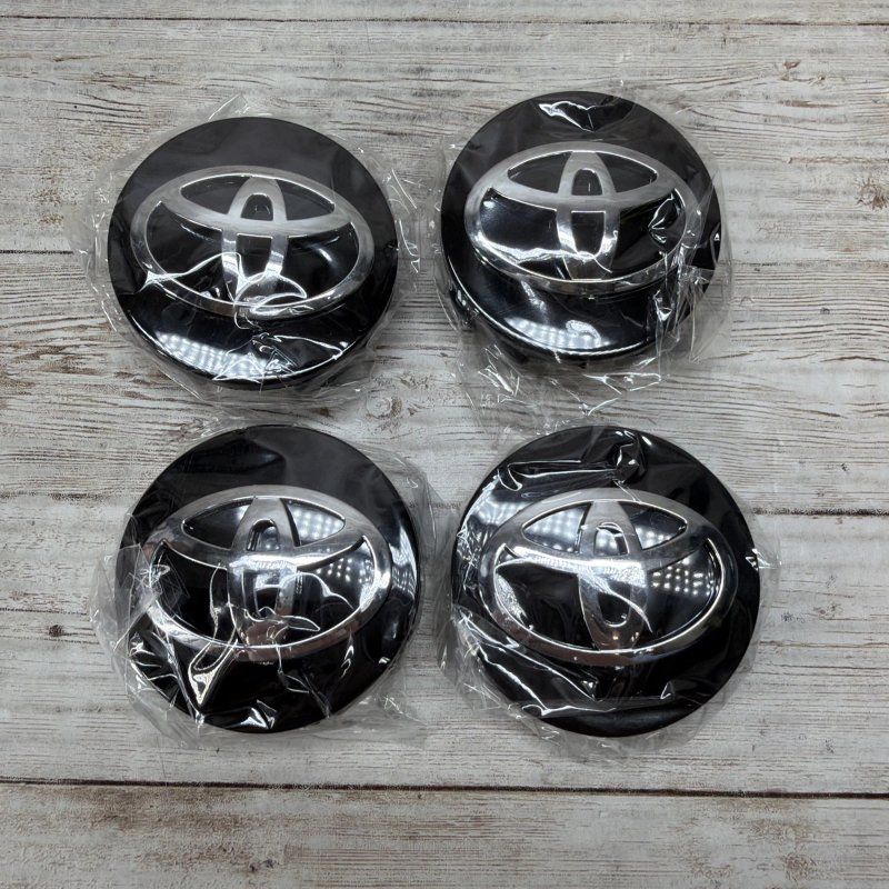 Set of 4 Black & Chrome Toyota Wheel Center Hub Caps