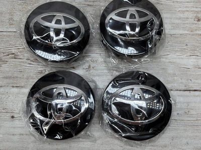 Set of 4 Black & Chrome Toyota Wheel Center Hub Caps