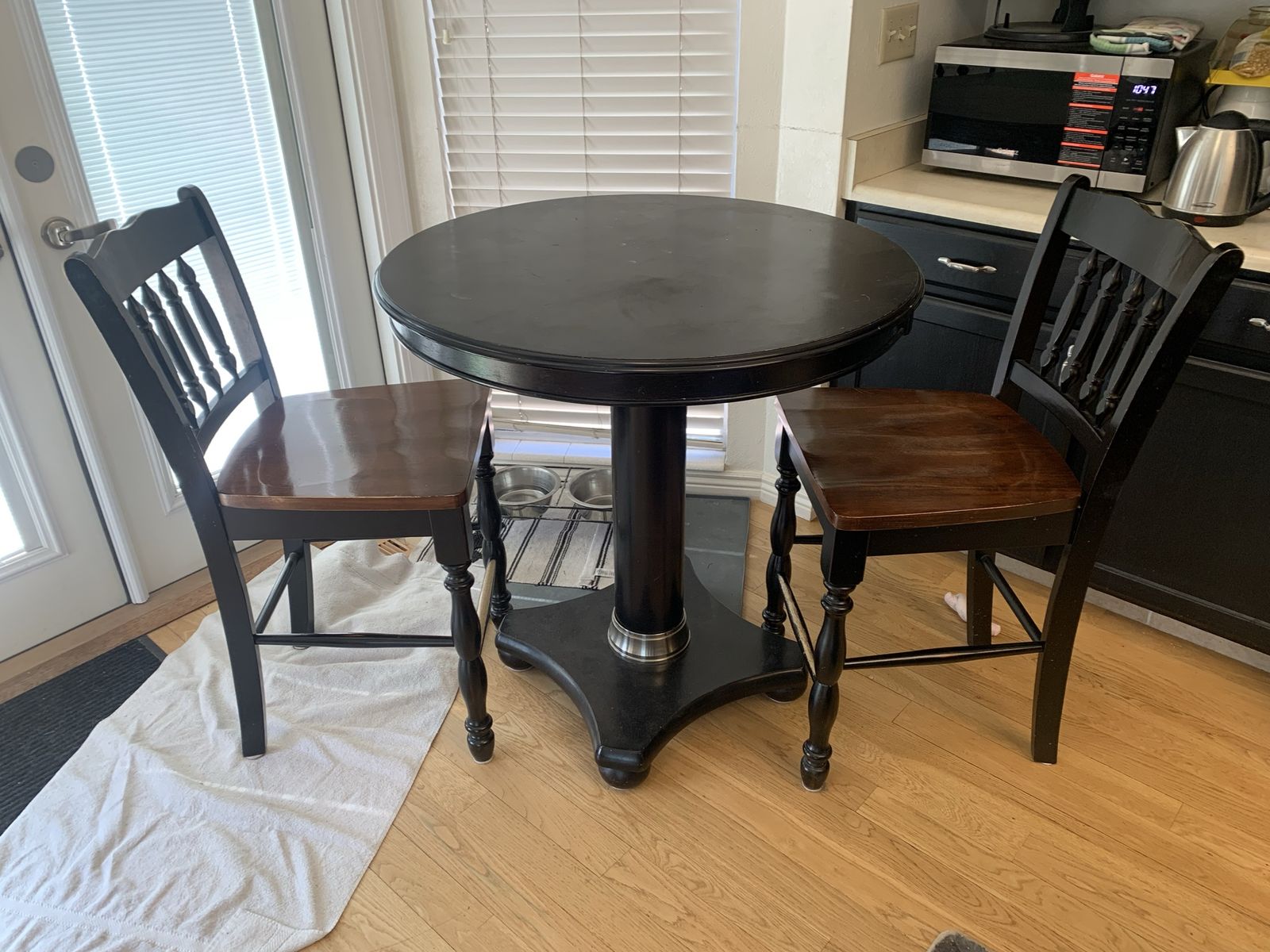 Black & Cherry Wood Pub Table Set with 2 Stools - Bistro Dining Furniture