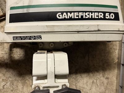 Small outboard motor for raft or small boat.