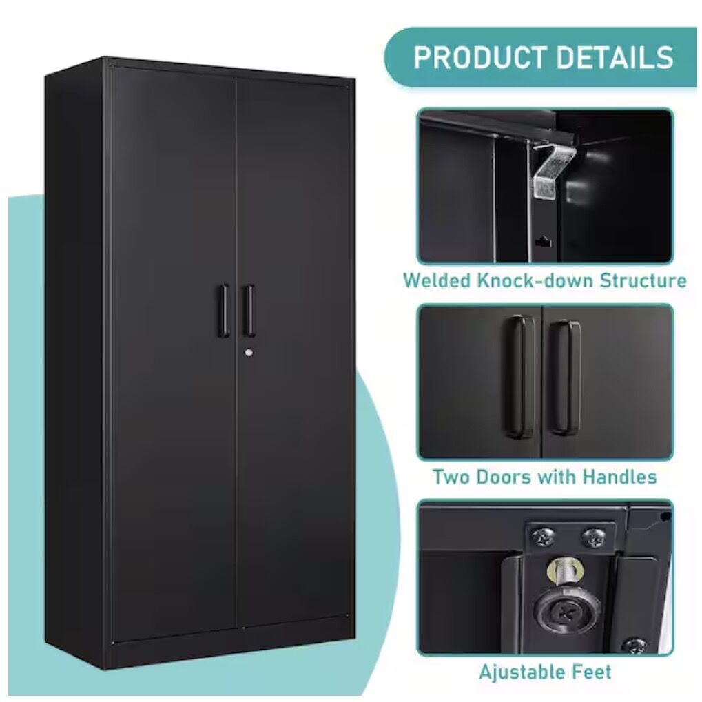 Mlezan Metal Garage Cabinet 35.4 in. W x 72 in. H x 18 in. D 24-Gauge Steel Metal Storage Cabinet 4 Shelves and 2 Door in Black