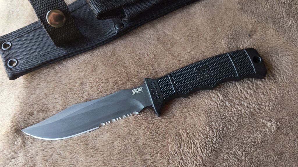 SOG SEAL Pup Elite Fixed Blade Knife Partially Serrated with Nylon Sheath
