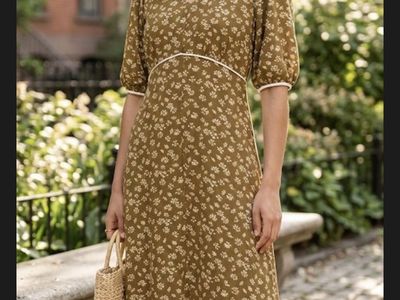 Floral midi Dress Woman Size M Olive Green