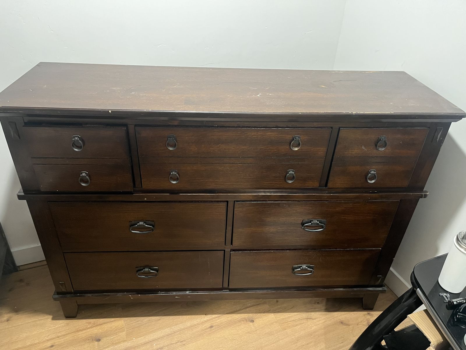 Dark Wood Dresser with 7 Drawers - Spacious Storage for Bedroom Furniture