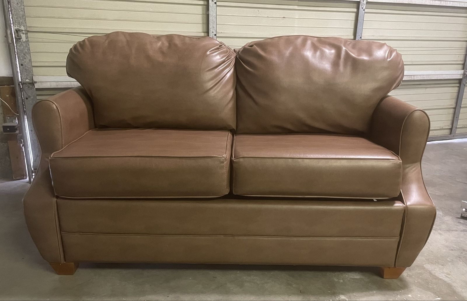 Brown Faux Leather Sleeper Sofa / Loveseat with Pull-Out Bed