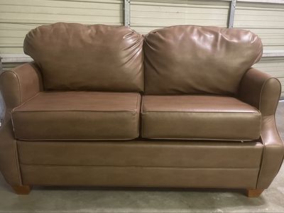 Brown Faux Leather Sleeper Sofa / Loveseat with Pull-Out Bed