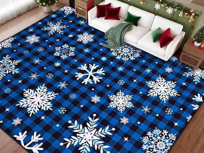 ASPMIZ 8x10 Christmas Rug, Snowflake, blue