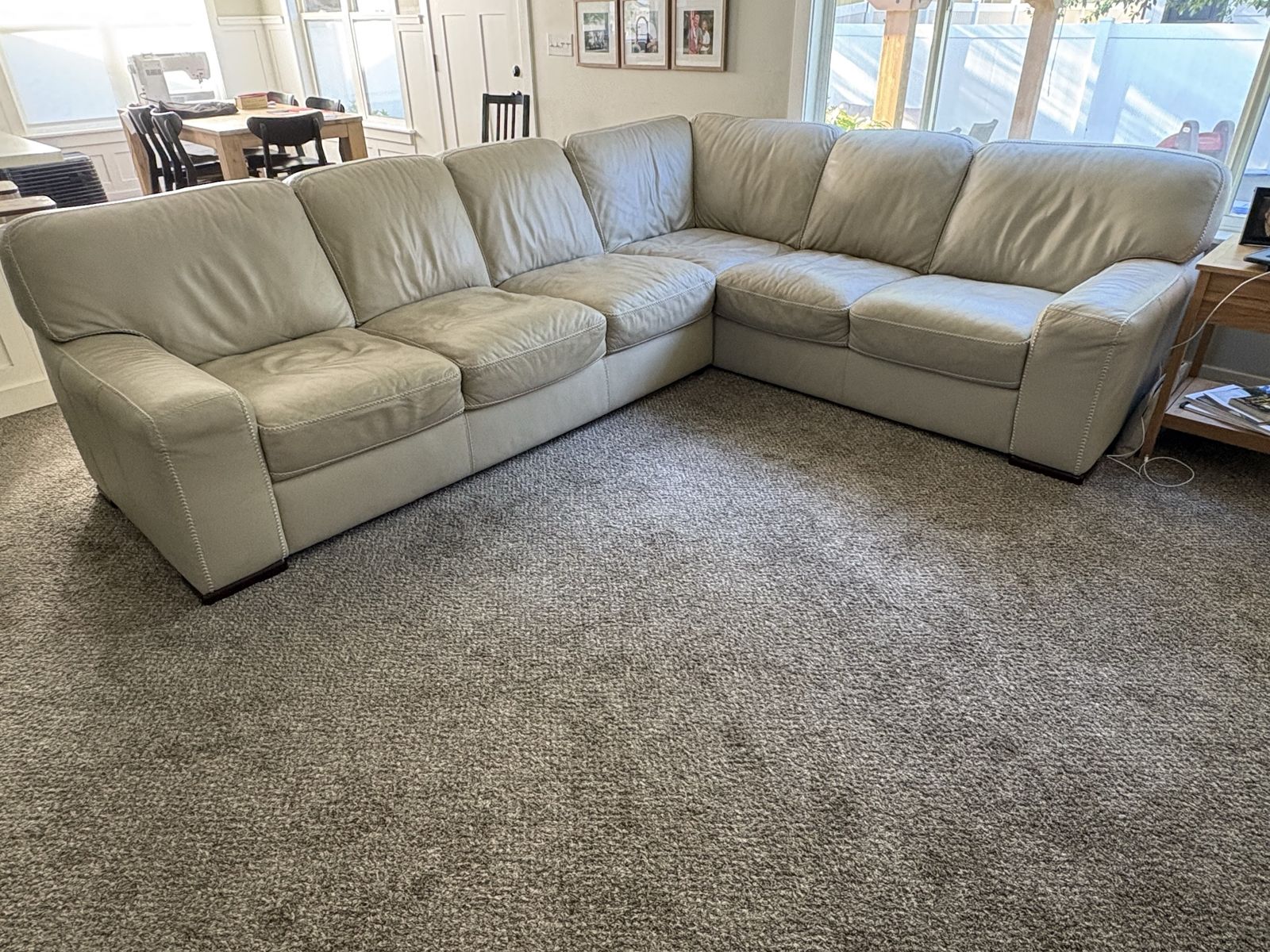 Spacious Light Gray Leather Sectional Sofa - L-Shaped Corner Couch