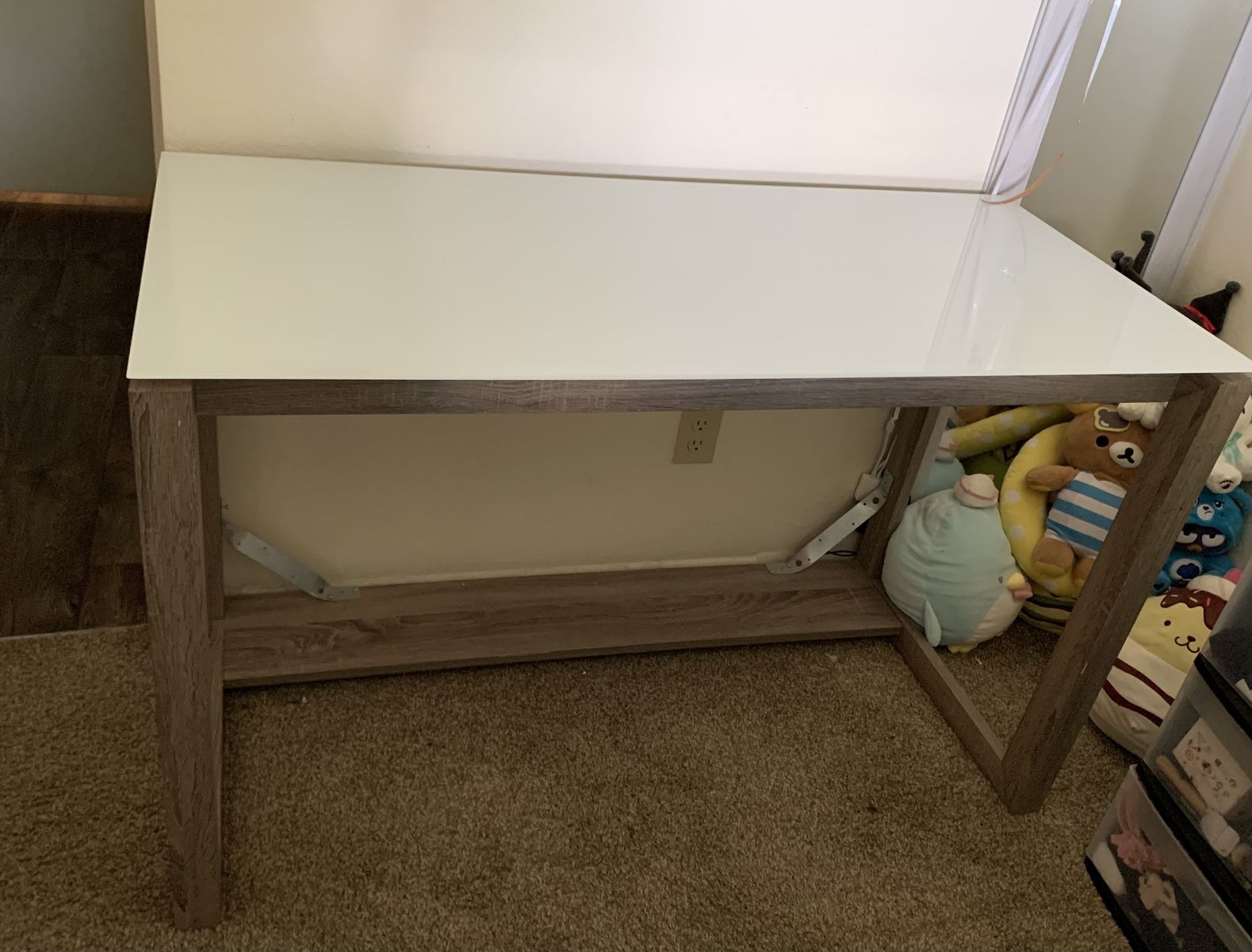 48”W Writing Desk, Snowdrift White/Fossil Greige Oak