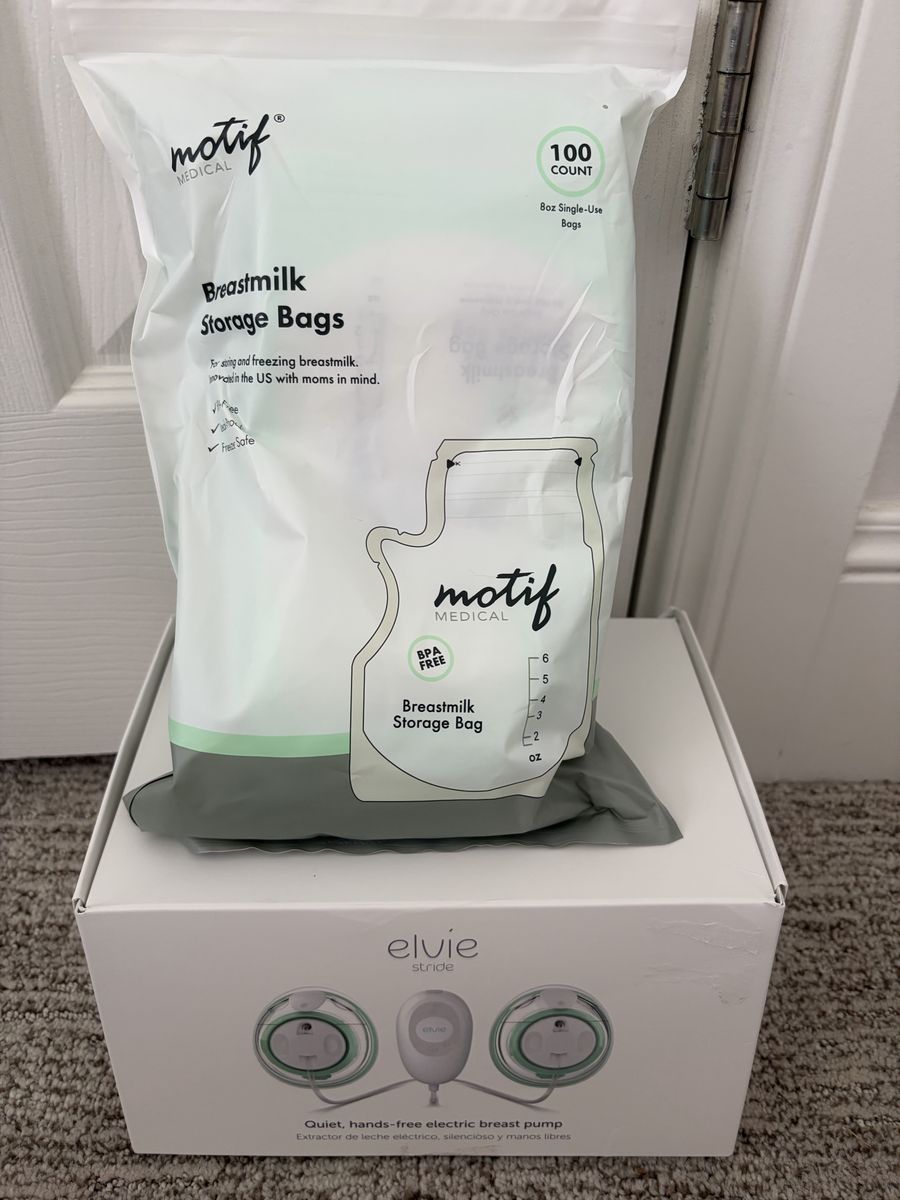 Elvie Stride Hands-Free Electric Breast Pump with Motif Medical Breastmilk Storage Bags
