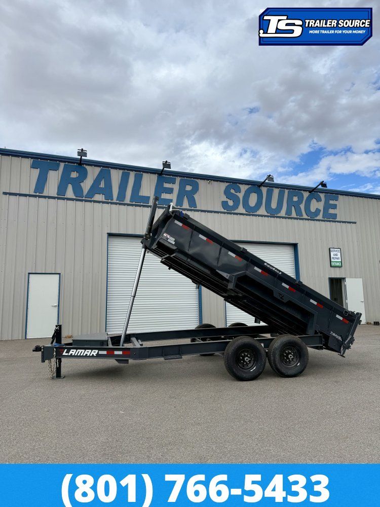 7x14 Lamar DT Dump Trailer - 24" Sides - 14K GVWR - 7 Gauge Floor, Stabilizer Jacks, Telescopic